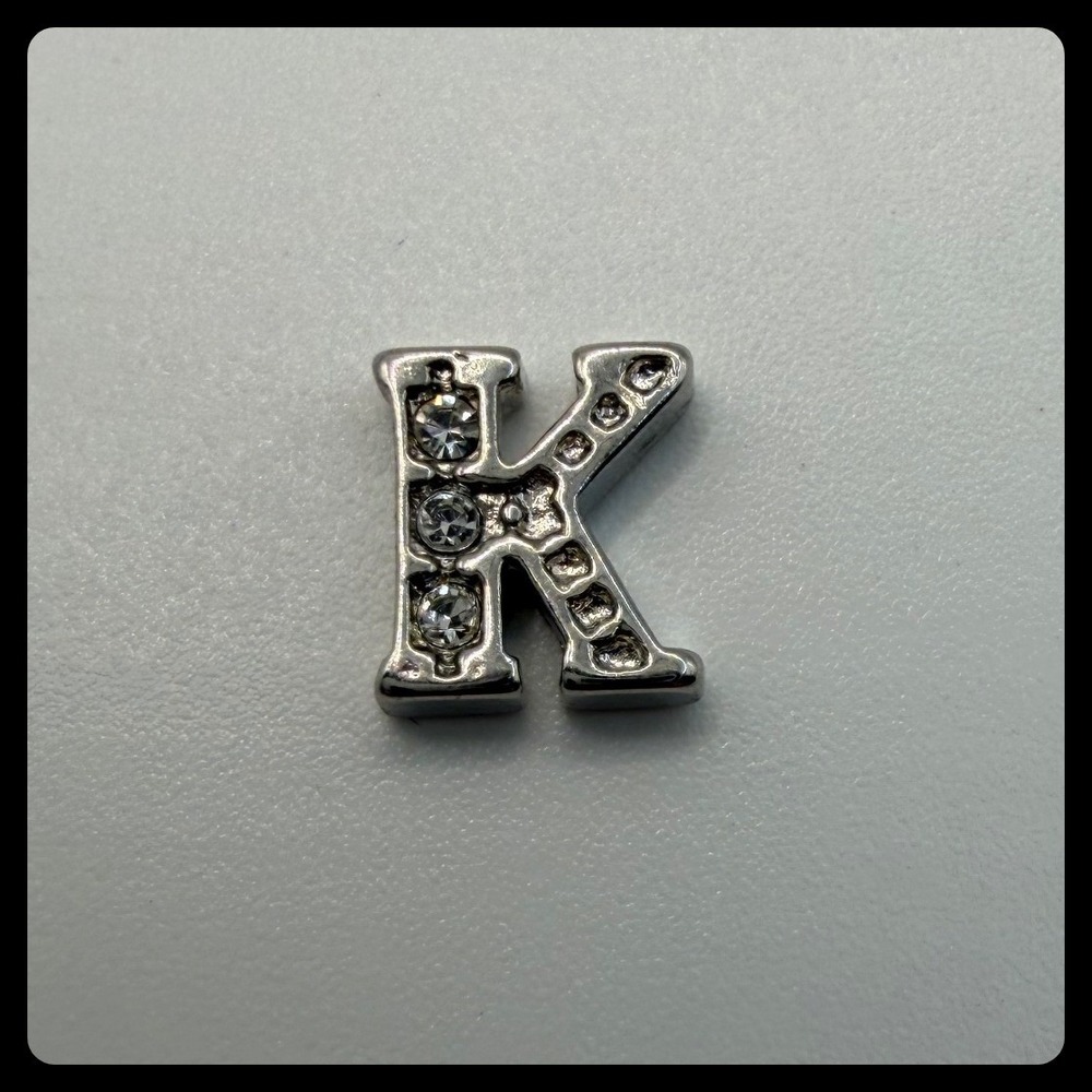 Origami Owl Floating Locket Charm Letter K Womens Silver Crystal Initial Jewelry
